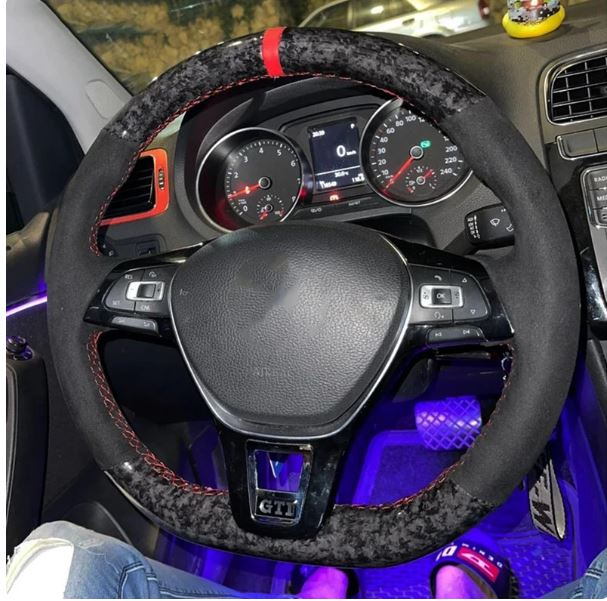 Customized Car Steering Wheel Cover Suede Forged Carbon Car Accessories For Volkswagen Golf Mk7 VW New Polo Jetta Passat B8