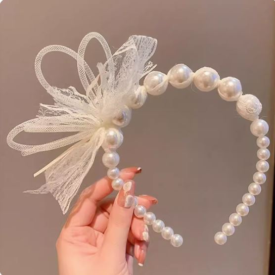 Pearl Lace Bow Headband Princess Fairy Exquisite Headband Small Fragrant Style Hairpin Western Sweet Bridal Headwear