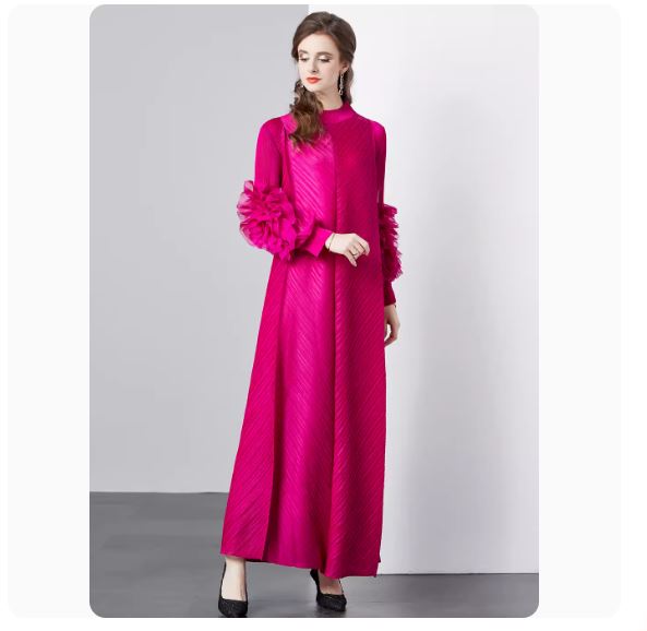 Self-made factory clearance pick-up wear Miyake pleated original quality long-sleeved ruffled high-elastic dress autumn