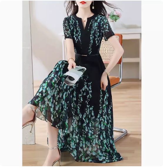 Summer women's clothing 2024 new silk spring and autumn high-end dress high-end luxury lady mulberry silk large size