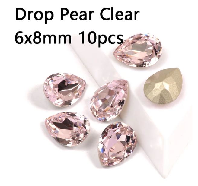 10pcs Light Rose Pear Fancy Stones Strass Nail Art Supplies Diamond Crystals K9 Glass Point Back Rhinestones DIY Accessories