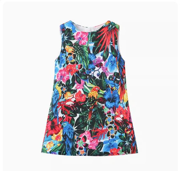 High-end brand spring and summer new printed skirt foreign trade baby girl vest princess skirt European and American children's short-sleeved dress