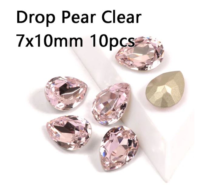 10pcs Light Rose Pear Fancy Stones Strass Nail Art Supplies Diamond Crystals K9 Glass Point Back Rhinestones DIY Accessories