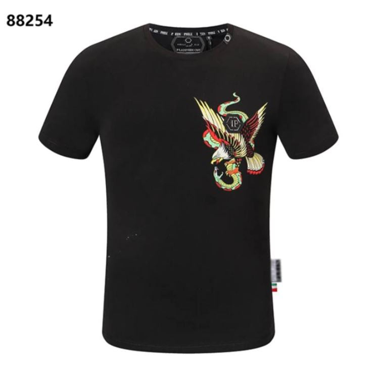 Men's crew neck summer breathable cotton skull iron drill fashion slim top PLEINT shirt