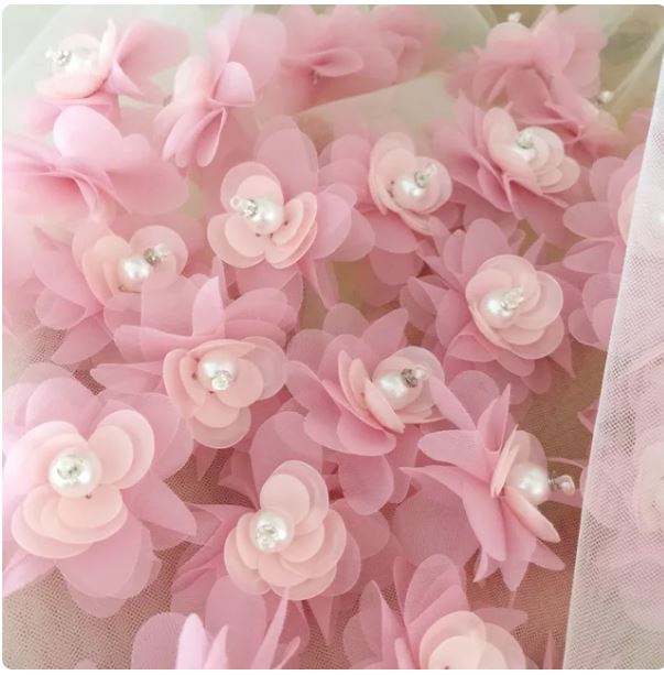 100 pieces 3D pearl beaded pink off white handmade flower rosette DIY craft supply 4.5cm diameter