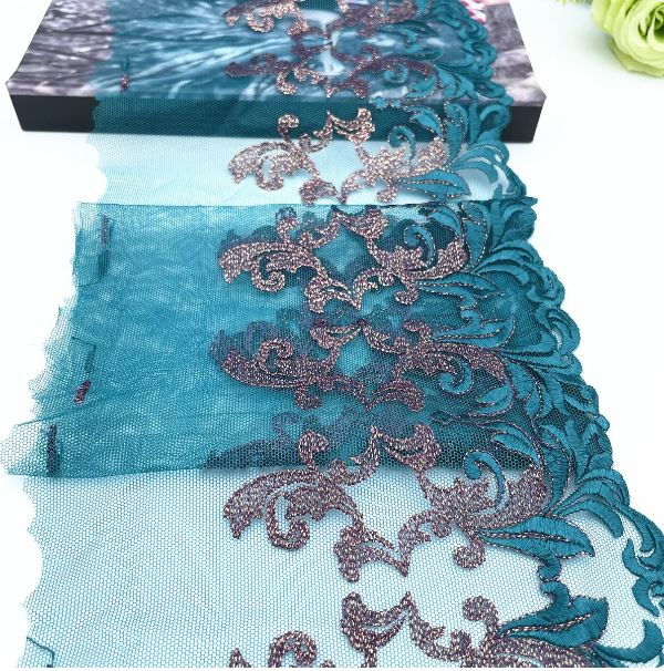 3y/lot Width 7 1/2 inch (19cm) Blue Gold Embroidery Lace Trim For Skirt Hem Clothes Sewing Material DIY Apparel Dress Fabrics