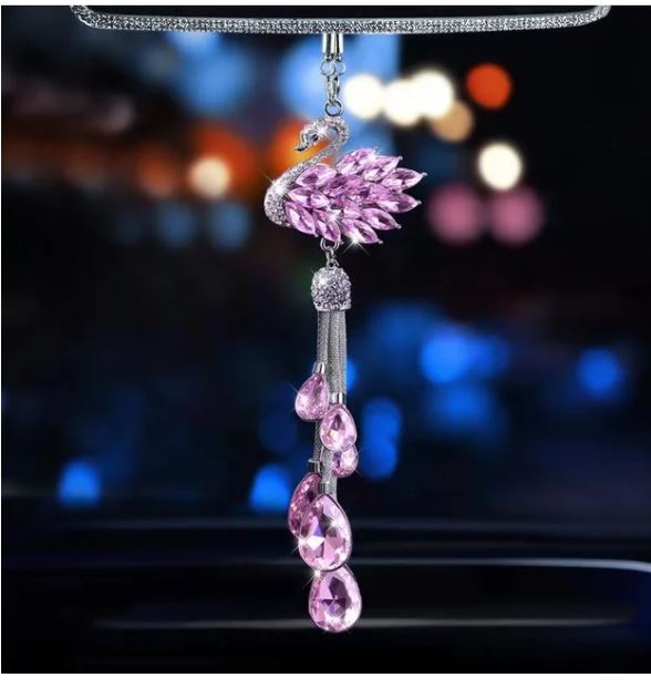 Personality Car Swan Pendant Crystal Swan Diamond Rearview Mirror Pendant Double-sided Car Hanging Ornaments Accessories Gifts