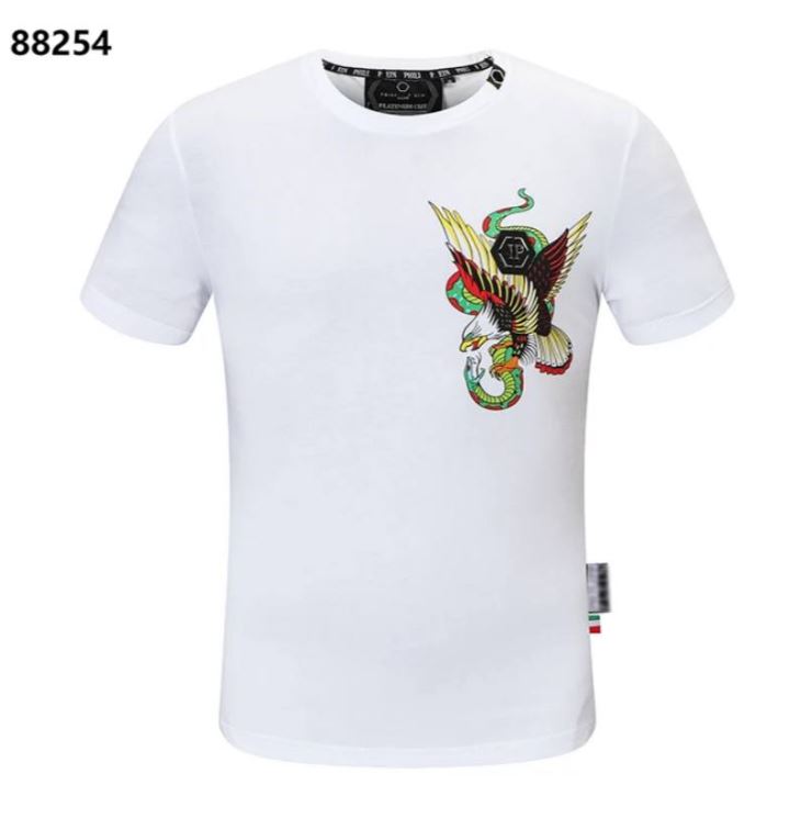 Men's crew neck summer breathable cotton skull iron drill fashion slim top PLEINT shirt