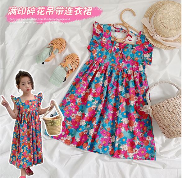 Girls Dress 2023 Summer New Style Baby Girl Korean Style Floral Small Flying Sleeve Backless Princess Dress Wholesale