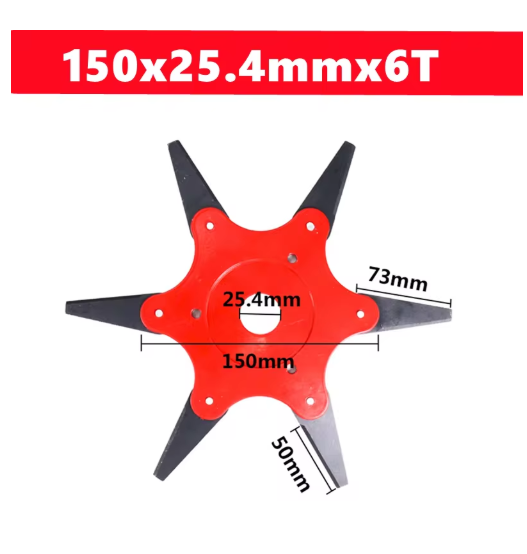 150mm lawn mower blade aperture 25.4mm, 6-tooth lawn mower cutting board accessory garden weeding blade