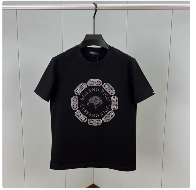 25 Summer new Stephen Eagle head letter rivet design short-sleeved T-shirt double mercerized cotton business half-sleeved men