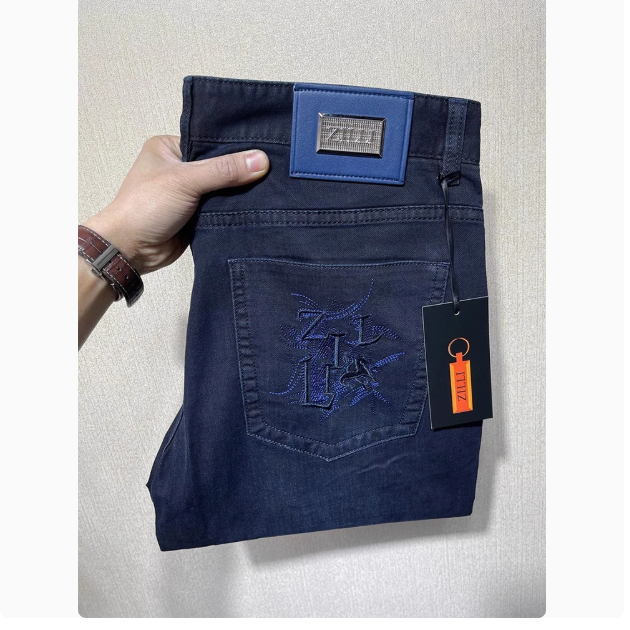 2025ZILL* Spring and Summer New Thin Jeans Men European Straight Light Luxury British Elastic Italian Nameplate