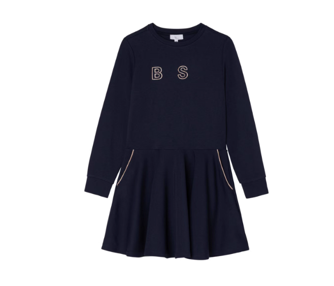 Boss's BO Girls' Navy Blue Long-Sleeved Dress for Spring and Autumn