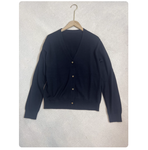 Foreign Trade TB Sky Blue and Black Elegant V-Neck Single-Breasted Merino Wool Comfortable Autumn and Winter Knitted Long-Sleeved Cardigan