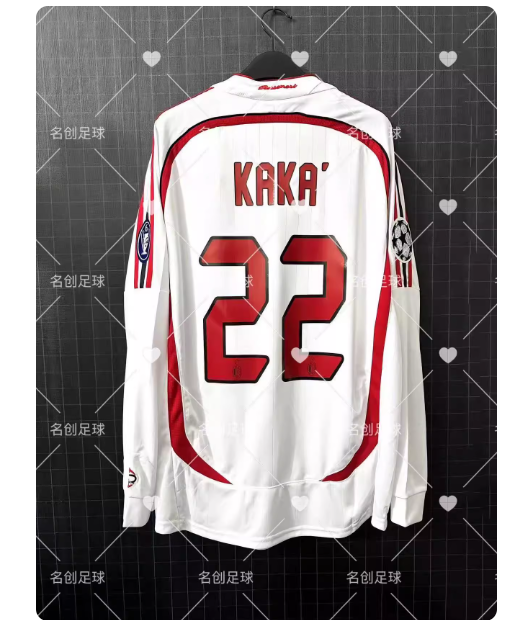 2006-07 AC Milan jersey, number 22, Kaká, white long-sleeved or short-sleeved classic retro football jersey.
