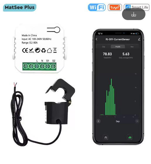 Tuya Smart Life WiFi Energy Meter 80A with Current Transformer Clamp KWh Power Monitor Electricity Statistics110V 230V 50/60Hz