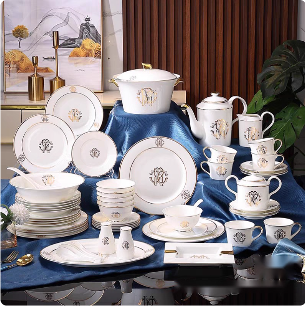 Kawaii bone porcelain dinner plates, bowls and spoons Fanjia household tableware ceramic flat plates European style gifts Mid-Autumn Festival gifts