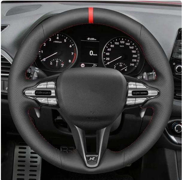 Anti-Slip Blakc Artificial Leather Braid Car Steering Wheel Cover For Hyundai i30 N 2018