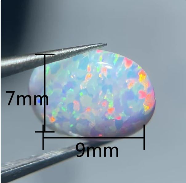 Lab Created Opal Gemstone Oval Egg Shape 7x9mm Dark Blue Fire Color Opal Flatback Cabochon Beads Stone for Ring Jewelry Making