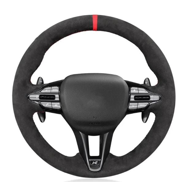 Customized Non-slip Black Suede Leather Braid Car Steering Wheel Cover For Hyundai Veloster N 2019-2021 i30 N 2018 2019 2020