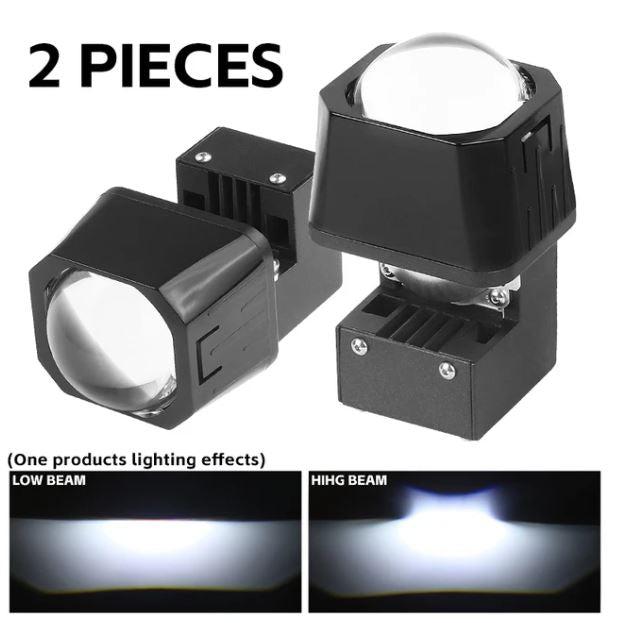 2PCS 1.5 Inch LED Matrix Lights Square Mini Lenses LED Projector High Low Beam 10000LM 6000K Car Motorcycle Headlights Retrofit