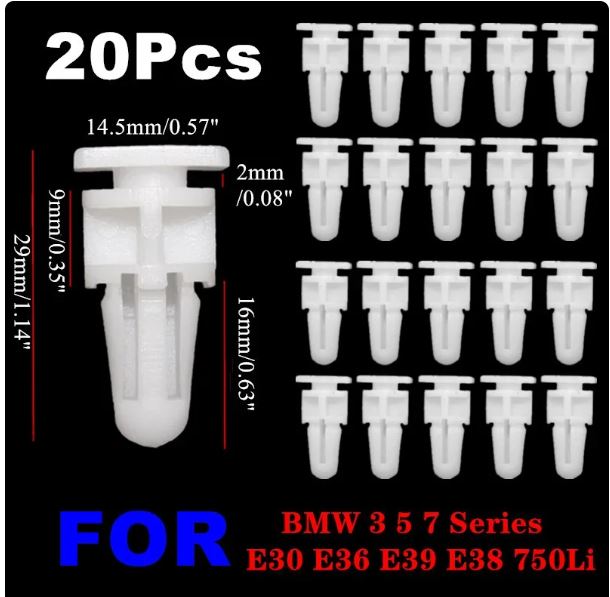 20X 51471840961 For BMW 3 5 7 Series E30 E36 E39 E38 750Li Door Sill Cover Plate Trim Mounting Rivet Clips Retainer Fastener