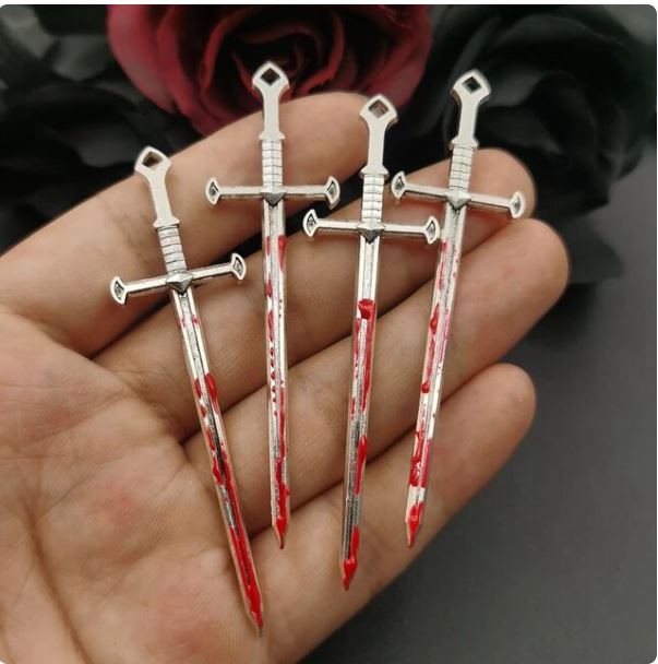 4pcs 79*22mm Sacred Heart Blood Sword Gothic Plated Charms Halloween Witch Pendant Fit Jewelry Making DIY Jewelry Findings