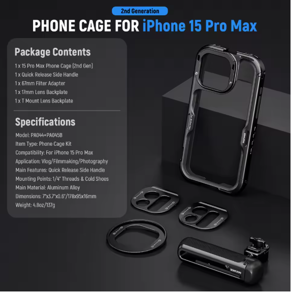 NEEWER 2nd Gen Phone Cage Video Rig Phone Stabilizer with Quick Release Side Handle Compatible with Iphone 15 Pro/15 ProMax