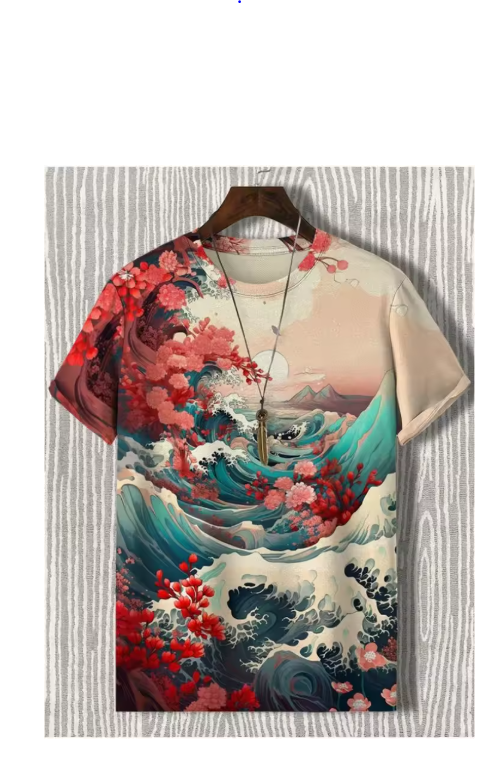 Japanese Ukiyo-e Graphic T Shirt Men Animal Waves Sun 3D Printed T-Shirts Casual Short Sleeve Tees Outdoor Oversized O-Neck Tops