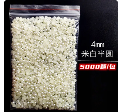 Wholesale 1 Pack 3000-10000PCS 1.5MM-6MM White Beige Flatback Semi Ball Pearls Nail Art Rhinestones Jewelry Manicure Charms