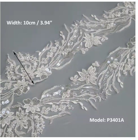 Luxury 1yard sequin beaded appliques for wedding dresses DIY Sewing on embroidery flower trimmings clothes decoration