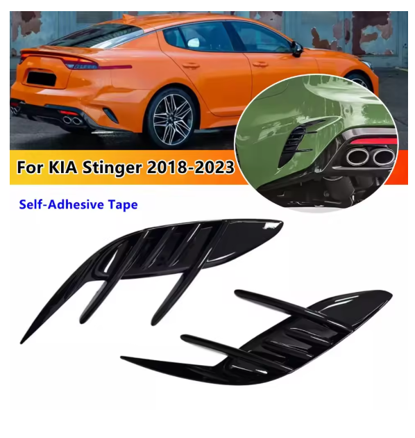 For KIA Stinger 2018-2023 Car Sticker Rear Bumper Side Vent Spoiler Canard Covers Carbon Fiber Look Gloss Black Accessories ABS
