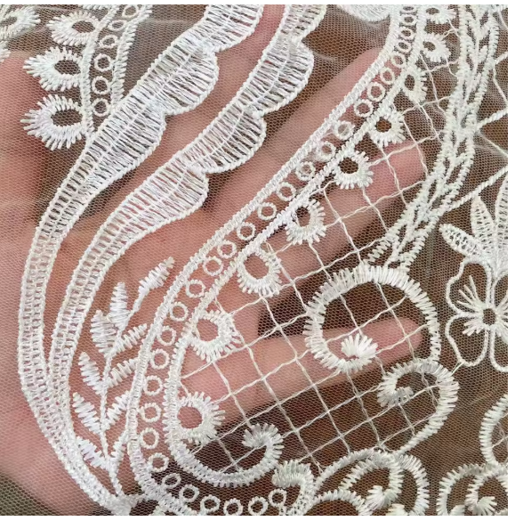 Free Shipping 1Yard Bridal Lace Wedding Dresses Embroidery Fabrics Soft Mesh Tulle DIY Sewing Accessories 130cm Home Decorate