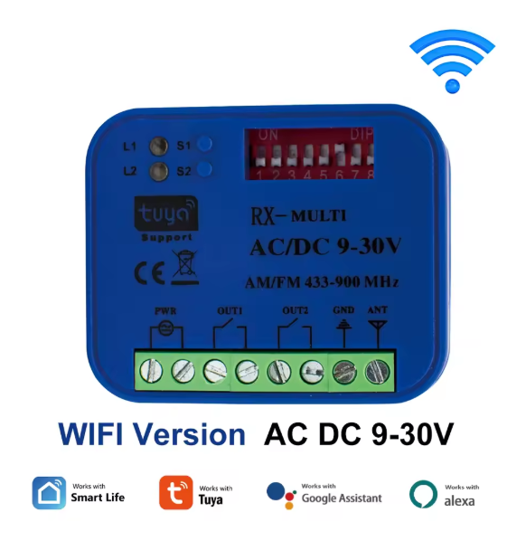 2CH RX MULTI 433-868MHz Garage Gate Door Opener WIFI Tuya Smartlife App Remote Control Receiver Controller Smart On Off Switch
