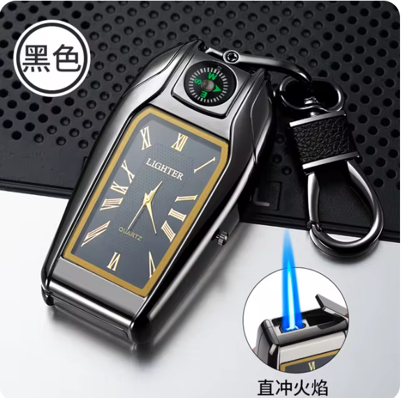 2023New Multifunctional Watch Lighter Metal Blue Flame Car Key Shape Inflatable Keychain Lighter Smoking Accessories Tools Gifts