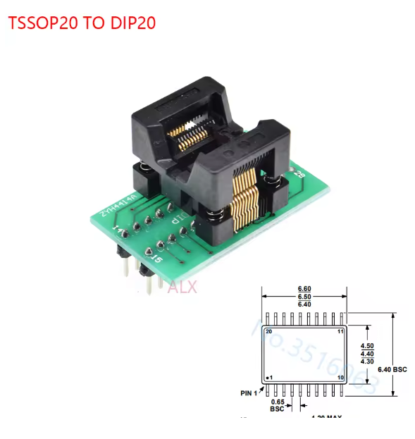 1pcs Ssop20 Tssop20 To Dip20 Programmer Adapter Socket Tssop To Dip Converter Test Chip Ic Ots-20(28)-0.65-01 For 0.65mm Pitch