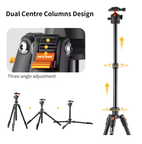 K&F Concept 62.99 Inch Camera Tripod for DSLR Portable Aluminum Travel Tripod with 360 Degree Panorama Ball Head Quick Release