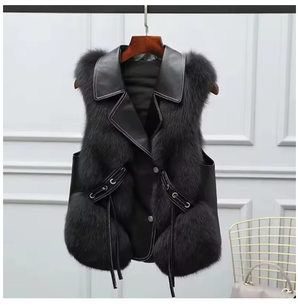 Fashion Imitation Fox Fur Vest Jacket Women Fur Vest 2025 Autumn Short Fur Waistcoat Female Sleeveless Outwear High Qualit