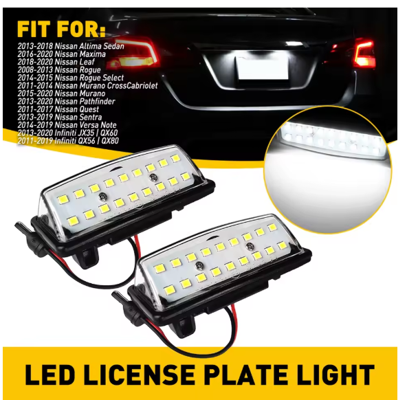 2Pcs License Plate Light LED Lamp For Nissan Altima/Sentra/Maxima FULL LED 6000K White 18Pcs-SMD 12V Car Number Plate Light