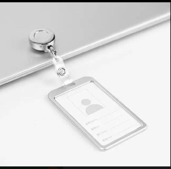 1 Pcs Aluminum Alloy Card Cover Case Bank Business Work Card Holder with ABS Retractable Badge Reel Credit ID Card Badge Bag
