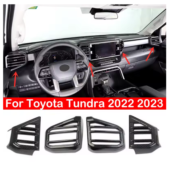 For Toyota Tundra 2022 2023 4Pcs Car Interior Front Dashboard Side Air Vent Outlet Cover Trim Sticker Carbon Fiber ABS Frame