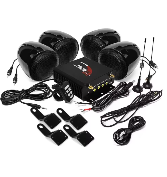 1000W Multmedia Amplifier Bluetooth Motorcycle Stereo 4 Speakers MP3 Audio Player System, Support FM Radio, USB, SD Card, AUX