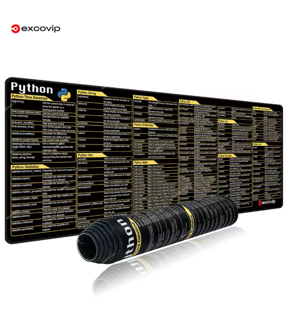EXCO Python Programing Mouse Pad Large Shortcuts Cheat Sheet Keyboard Mousepad Stitched Edge Non-Slip Base Desk Mat for Engineer