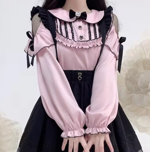 Kawaii Women Shirts Lolita Y2K Cute Japanese Style Blouse Elegant Long Sleeve Sweet Tops Casual Office Ladies Aesthetic Shirt