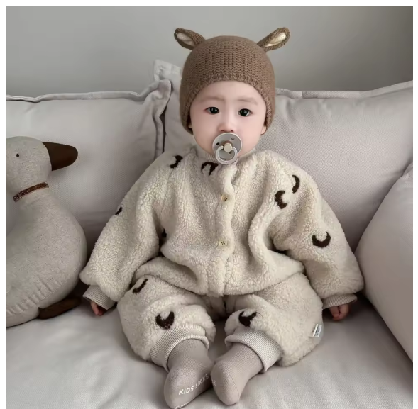 Korean Baby Jumpsuit Winter Embroidery Plush Warm Rompers for Boys and Girls Baby Thick Rompers Newborns Outerwear