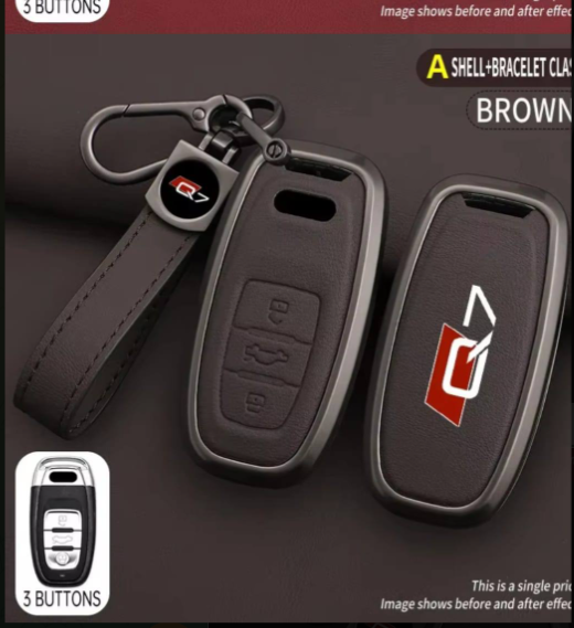 Fashion Zinc Alloy Leather For AUDI Q7 4m 4l Sline 2009 2023 Car Key Case Cover Shell Protected Keychain Bag Car Accessories