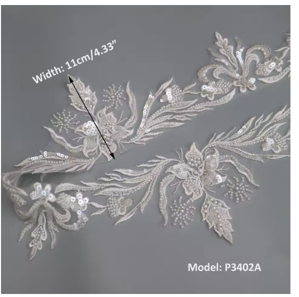 Luxury 1yard sequin beaded appliques for wedding dresses DIY Sewing on embroidery flower trimmings clothes decoration