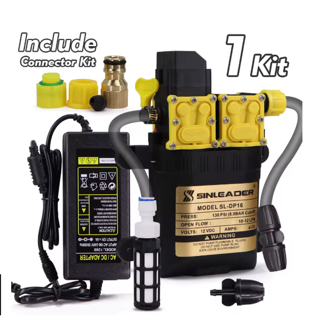 130PSI Dual-core Diaphragm Pump Water Pressure Self-priming Pump w/ 110-240V Power Supply Garden Agriculture Misting Irrigation