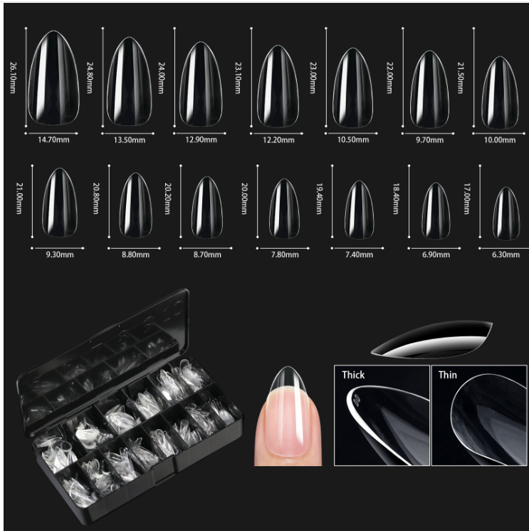 European and American special nail art nail tips transparent nail tips nail shape nail art traceless false nails boxed coffin nails cross-border supply