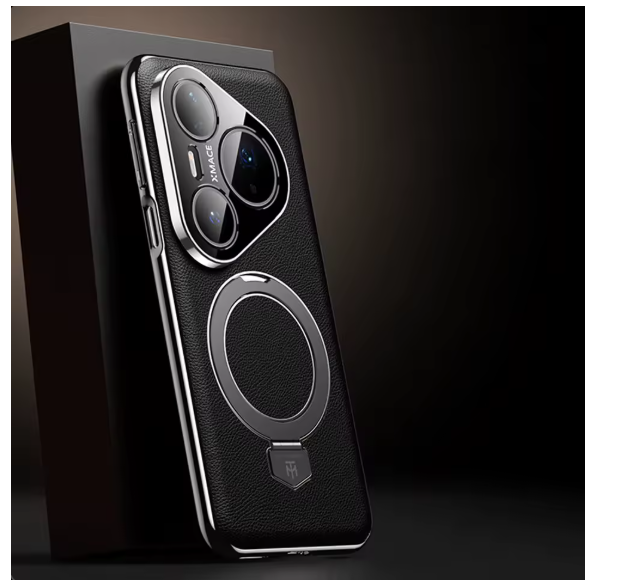 Electroplating Leather Wireless Charging Magnetic Stand Phone Case For Huawei Pura 70 Pro 80 Ultra, Slim Camera Protective Cover